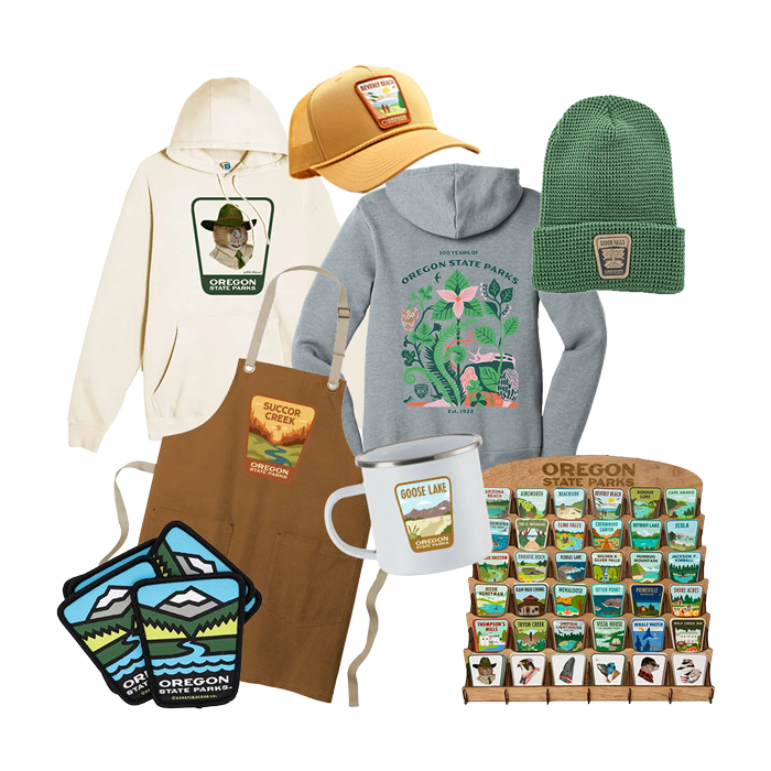 Collage of Oregon State Parks merchandise from Patchmarks
